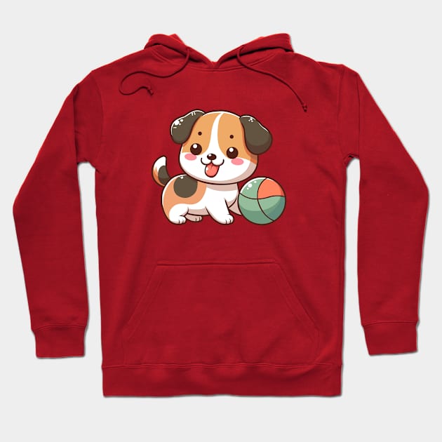 Cute Puppy Playing Ball Hoodie by Arief Uchiha